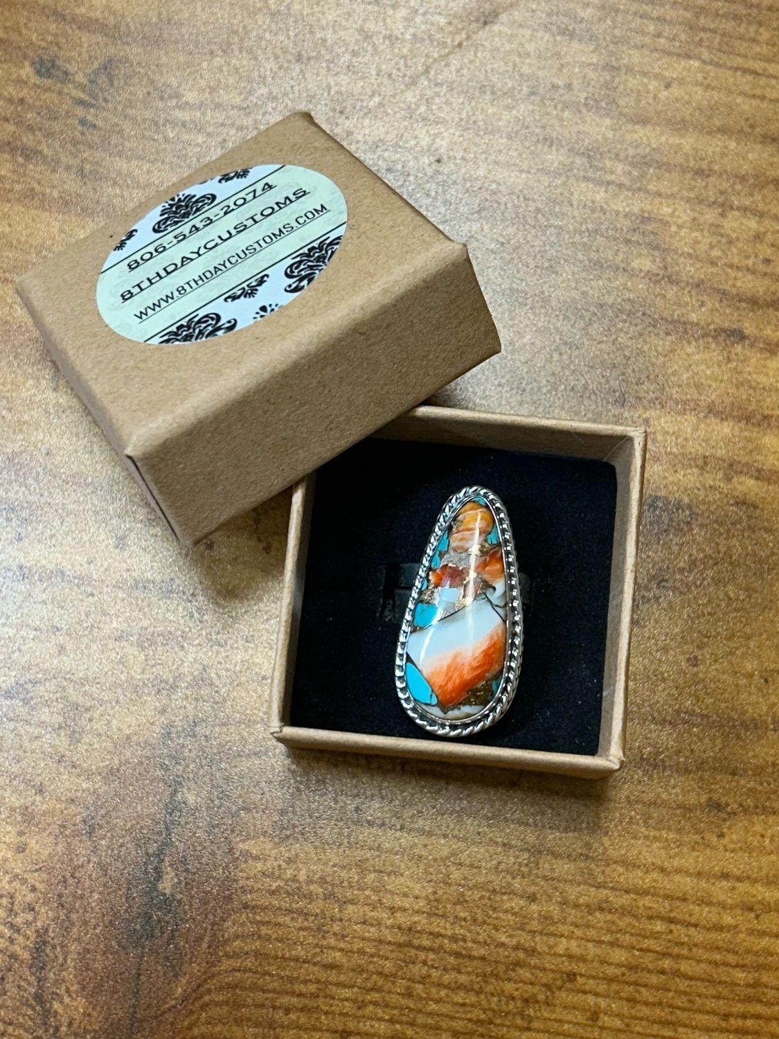 Spiny Oyster Mojave Turquoise  Adjustable Ring