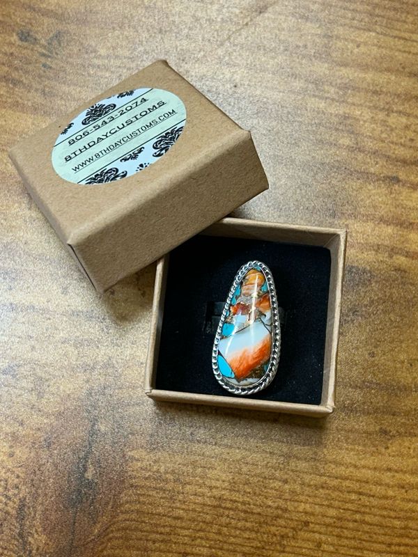 Spiny Oyster Mojave Turquoise  Adjustable Ring