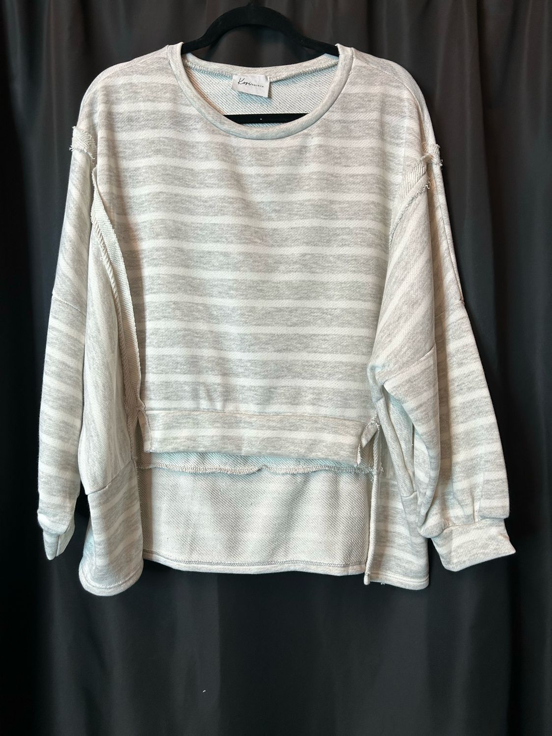 Striped Pullover Top, Size: Heather Gray - Small