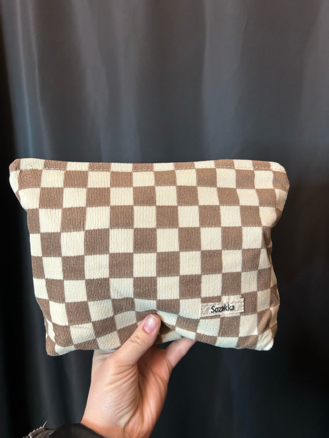 Checkered Makeup Bag, Color: Taupe
