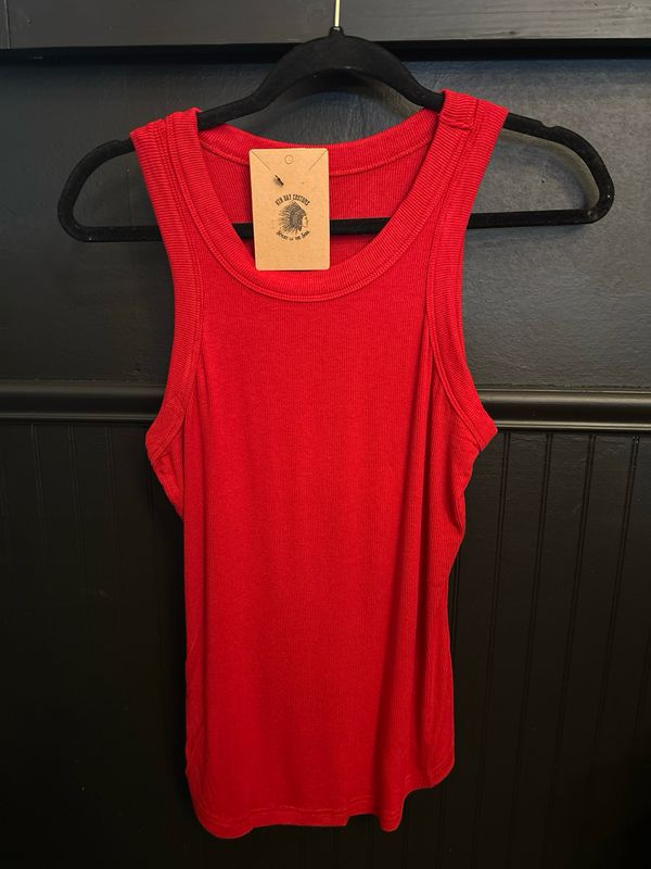 Sleeveless Basic Cami Tank Top- Red