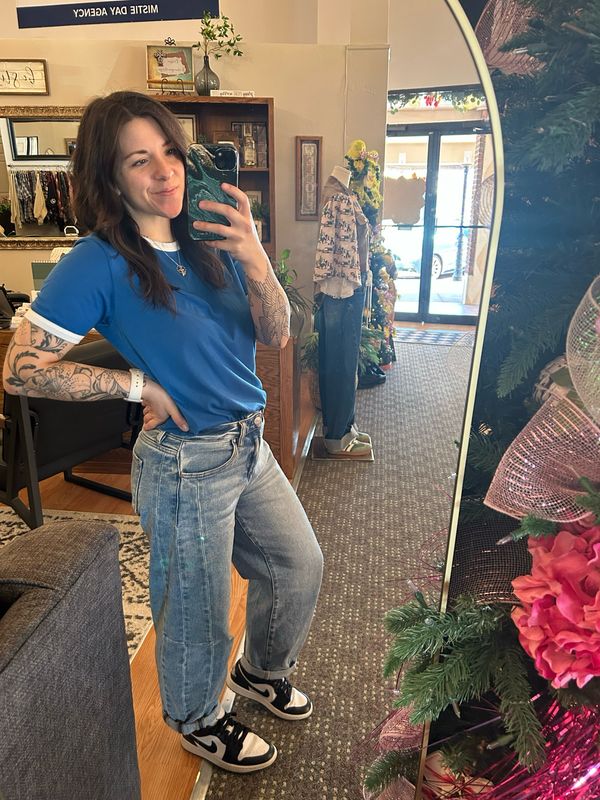 Risen High Rise Crop Barrel Jeans