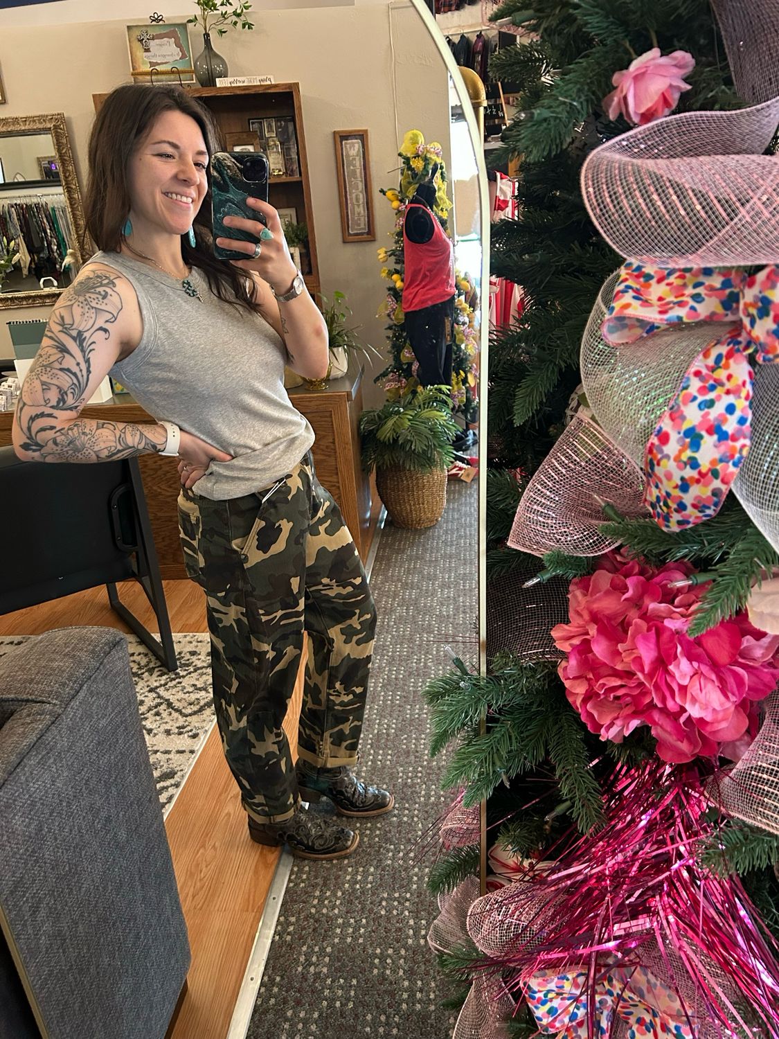 Risen High Rise Camo Barrel Jean