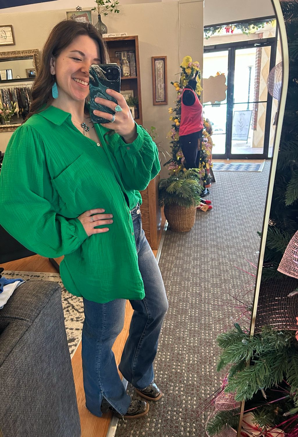 Textured Gauze Button Down Blouse
