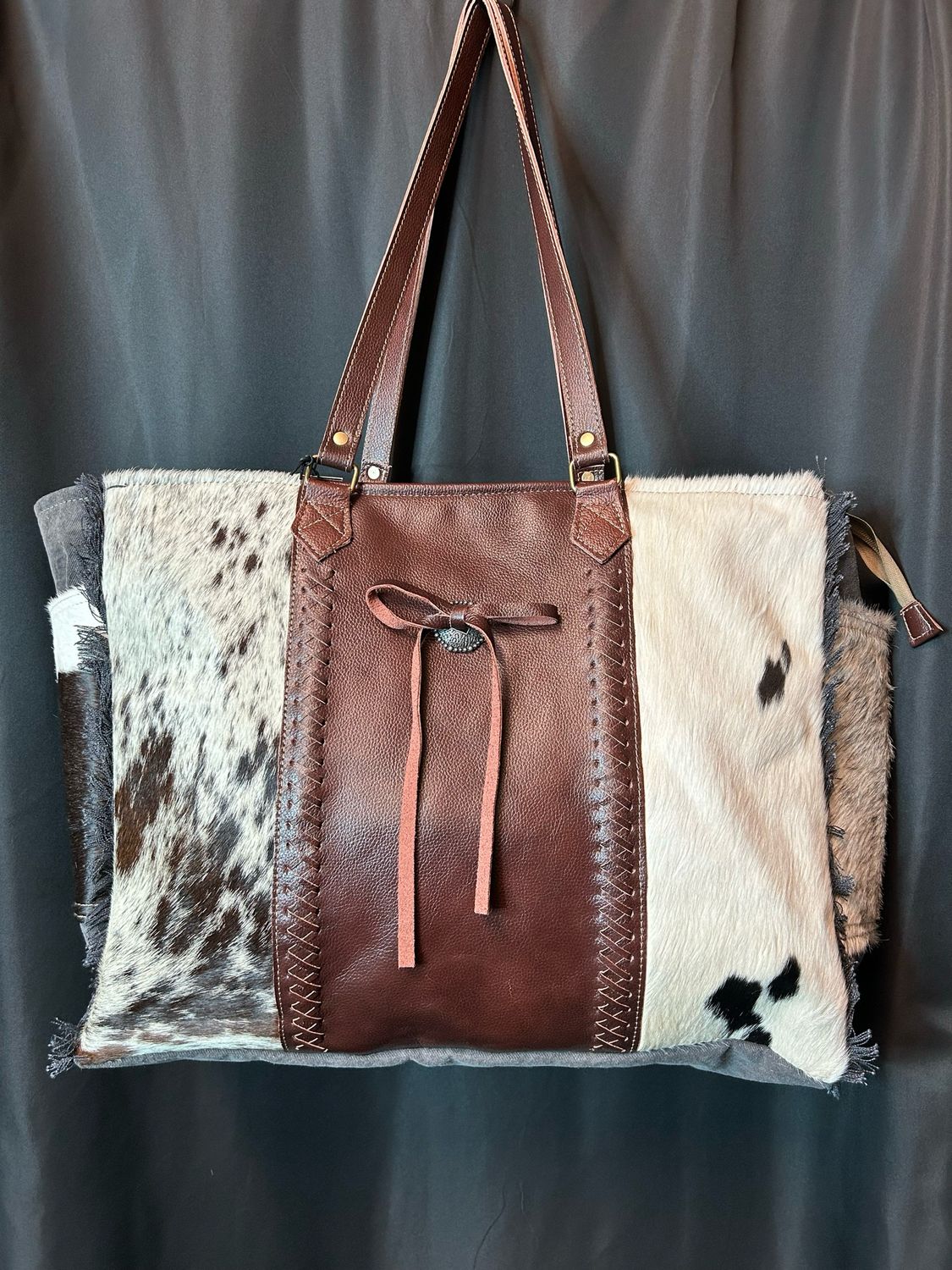 Rosalinda Cross Stitched Weekender Bag - Charcoal