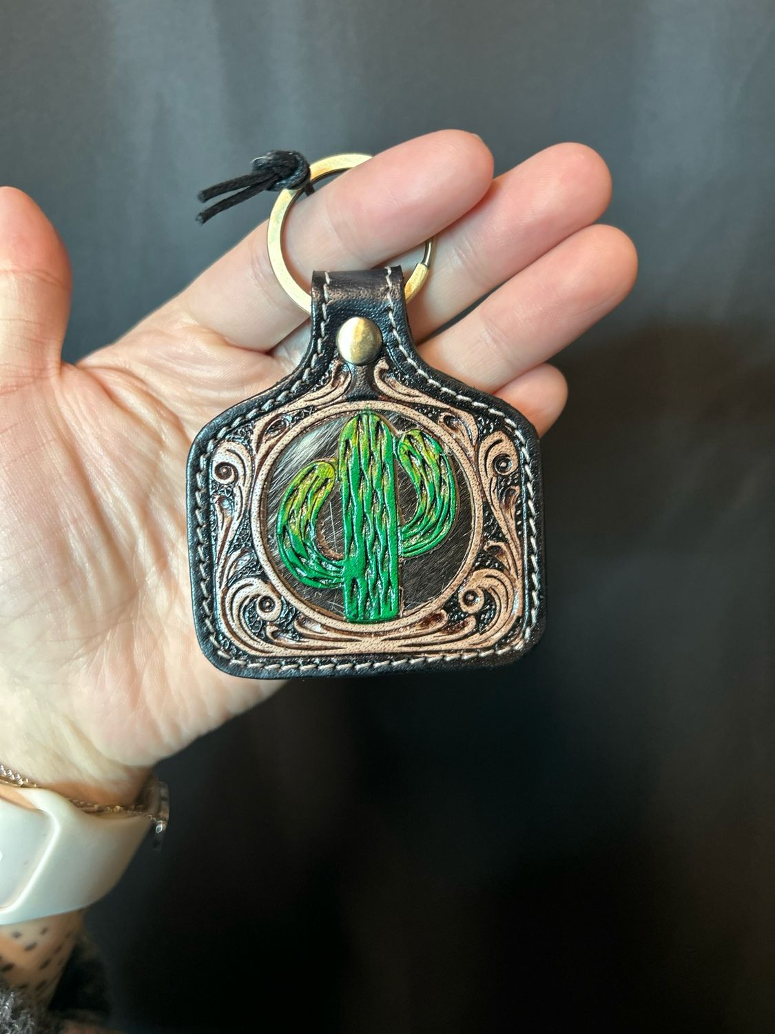 Saguaro Spirit Handtooled Leather Key Fob