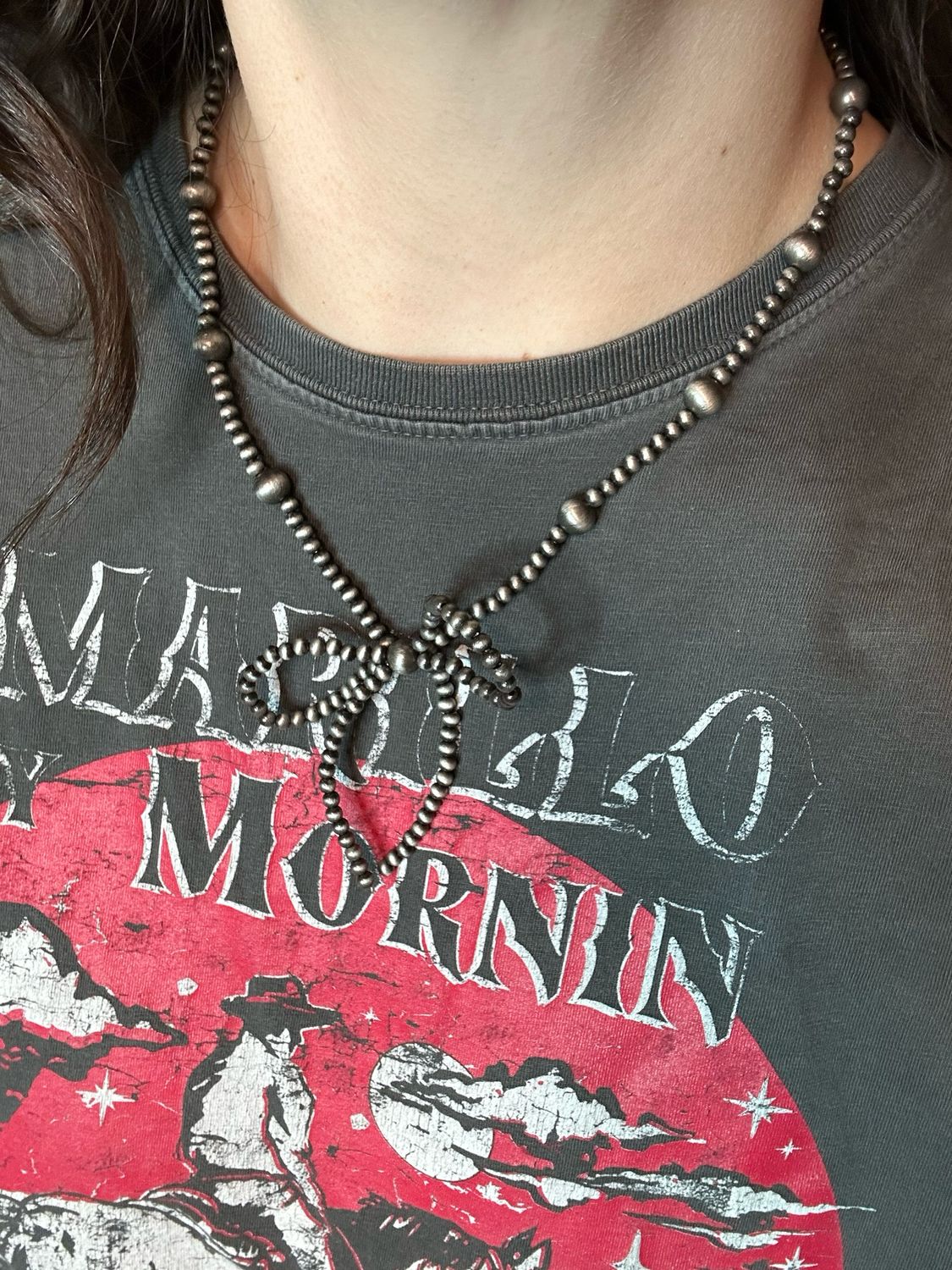 Faux Navajo Pearl Bow Necklace