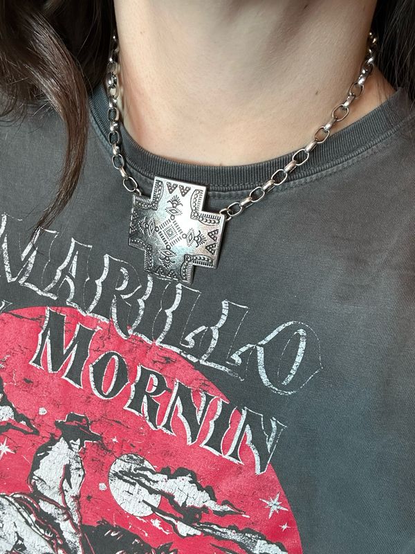 Faux Western Cross Stamped Necklace