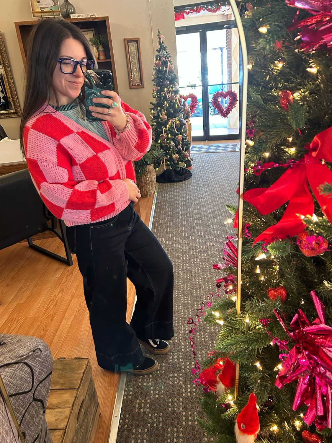 Plaid Chunky Knit Cardigan