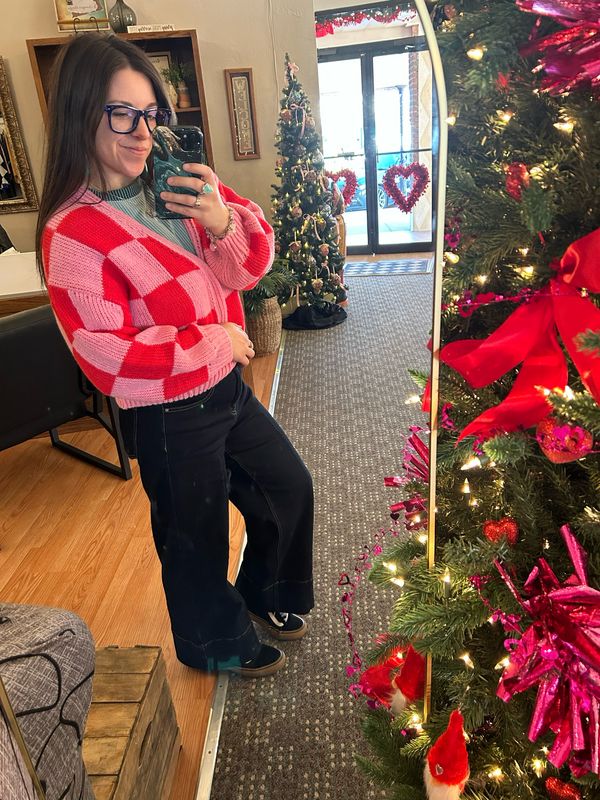 Plaid Chunky Knit Cardigan