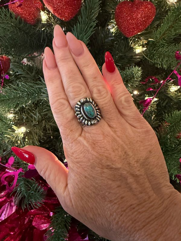 Vintage Floral Turquoise Ring - Size 9.5