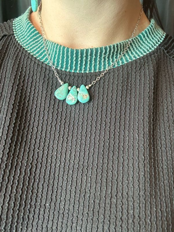 Kingman Turquoise and Navajo Pearl Teardrop Necklace