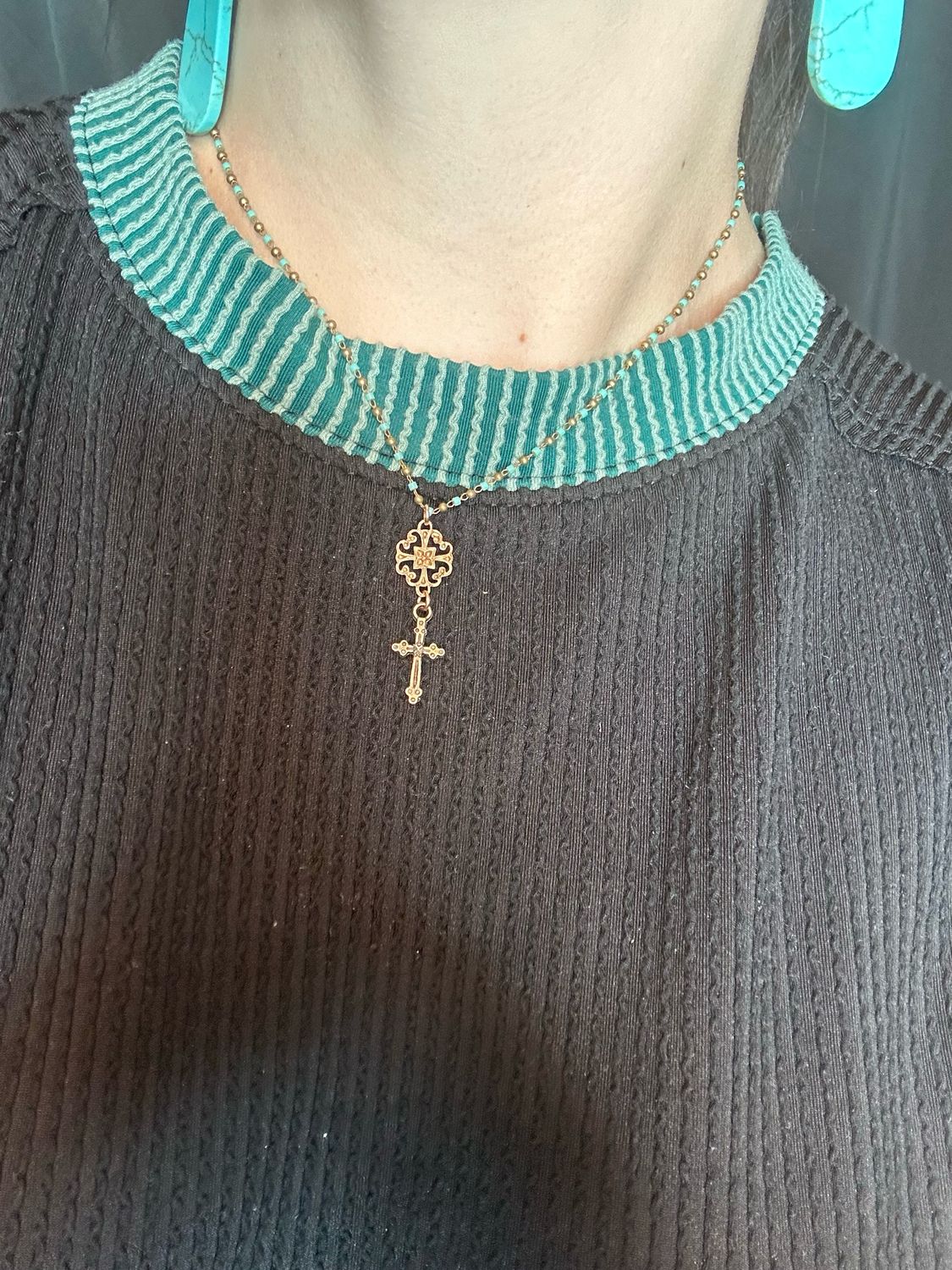 Kingman Turquoise and Austrian Crystal Chain Necklace