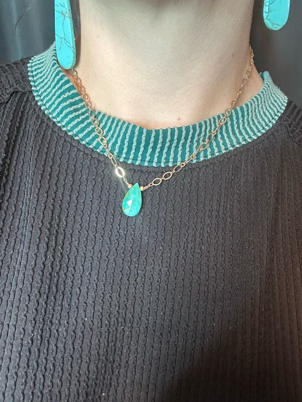 14kt Gold FiIled Faceted Kingman Turquoise Necklace