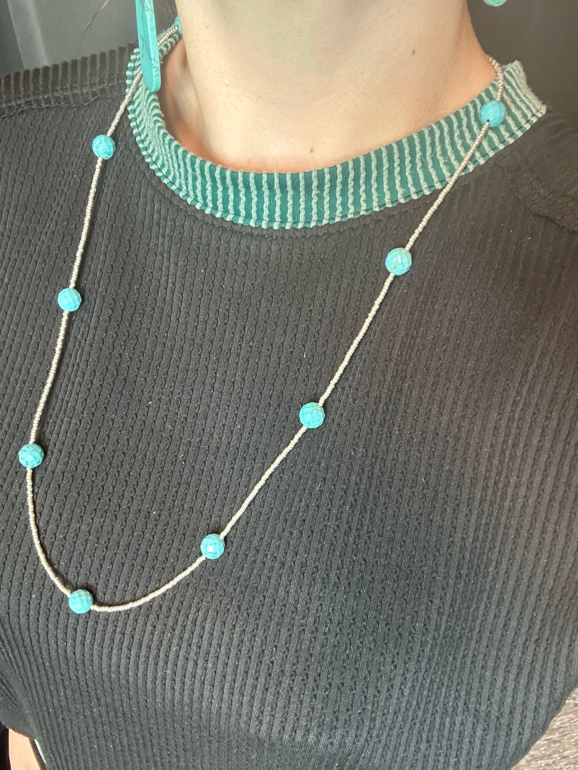 Faceted Kingman Turquoise and Silver Bead Necklace