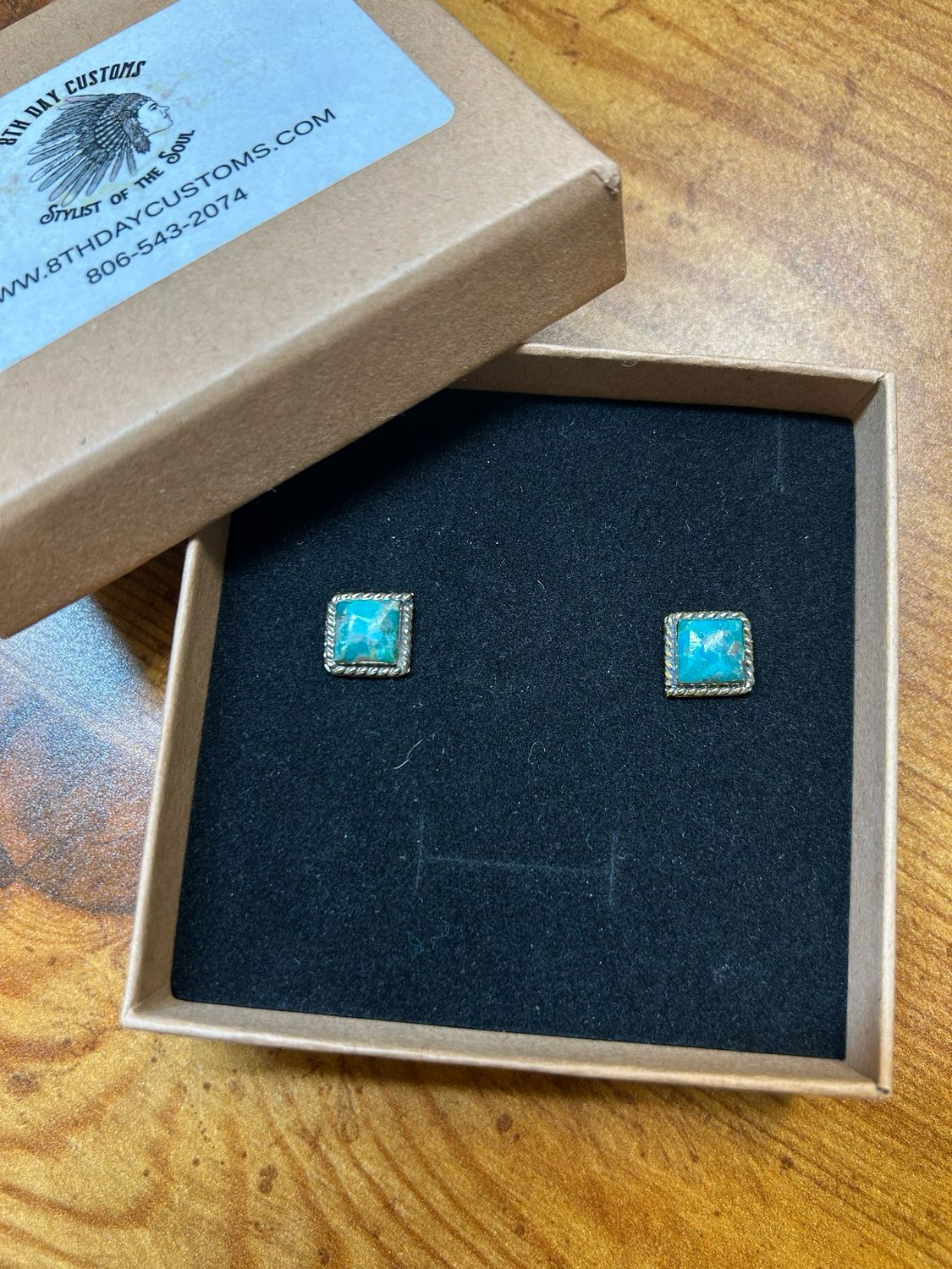 Brass Rope Square Turquoise Earrings