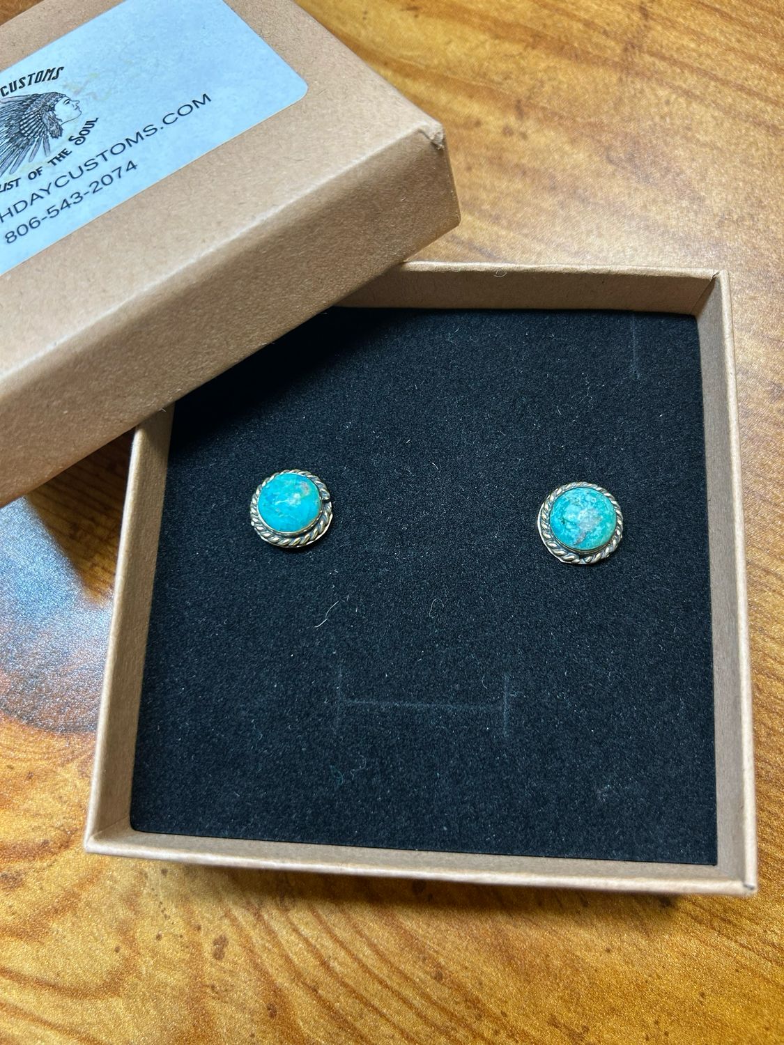 Brass Rope Circle Turquoise Earrings