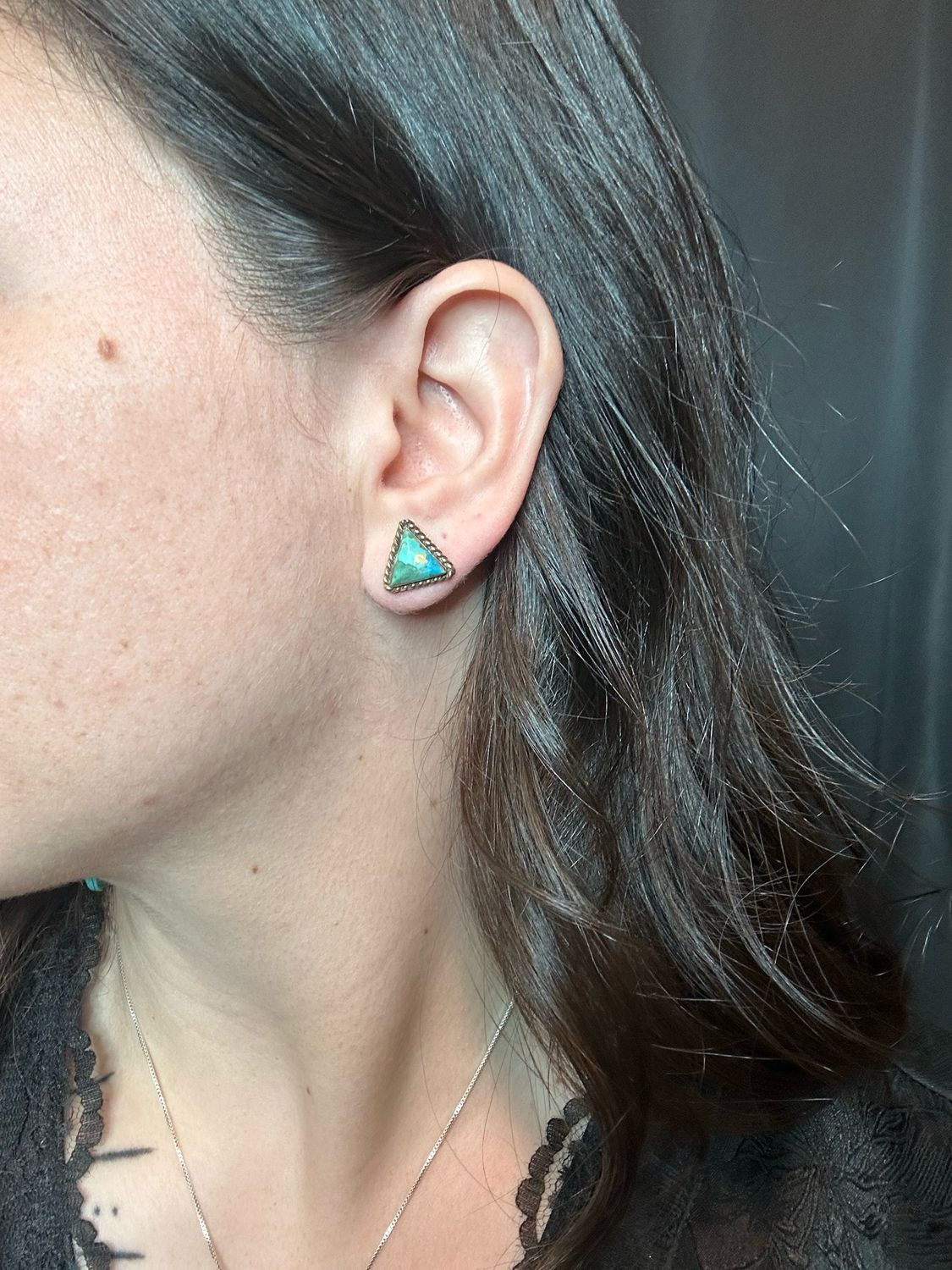 Brass Rope Triangle Turquoise Earrings