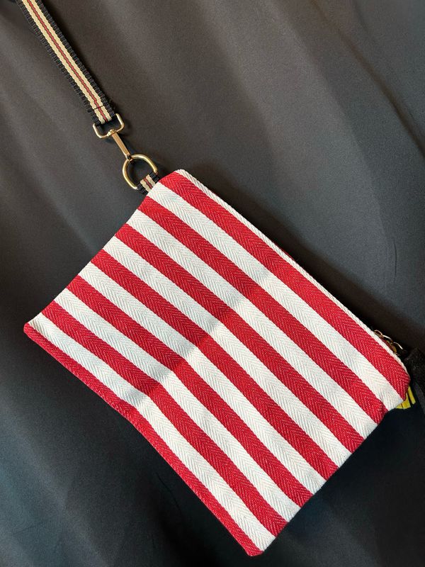Red and White Striped Zipper Bag