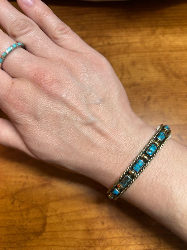 Brass Square Stone Cuff
