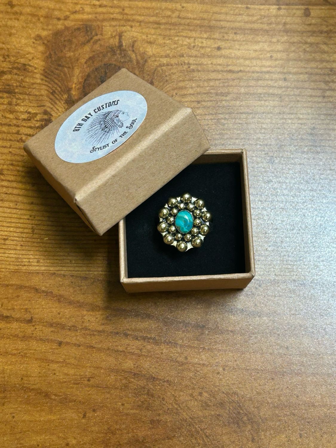 Brass Studded Turquoise Ring - adjustable