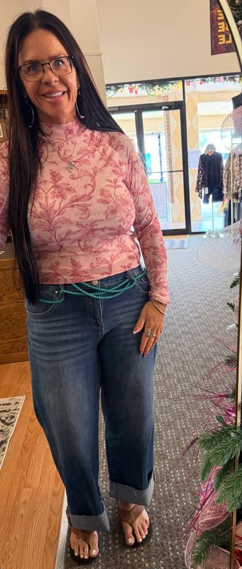 Light Pink Floral Mesh Top