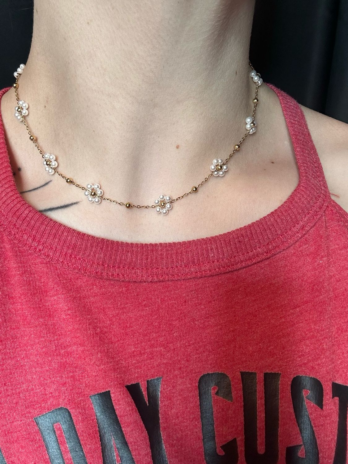 18K Gold Beaded Flower Necklace