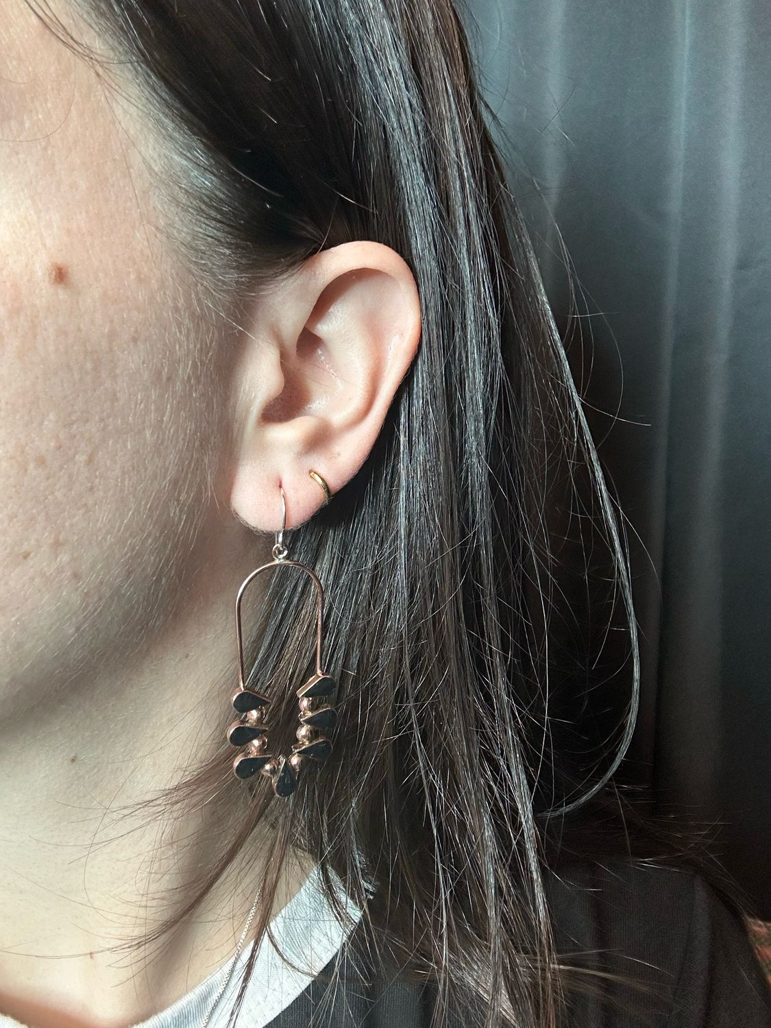 7 Stone Copper and Onyx Earrings