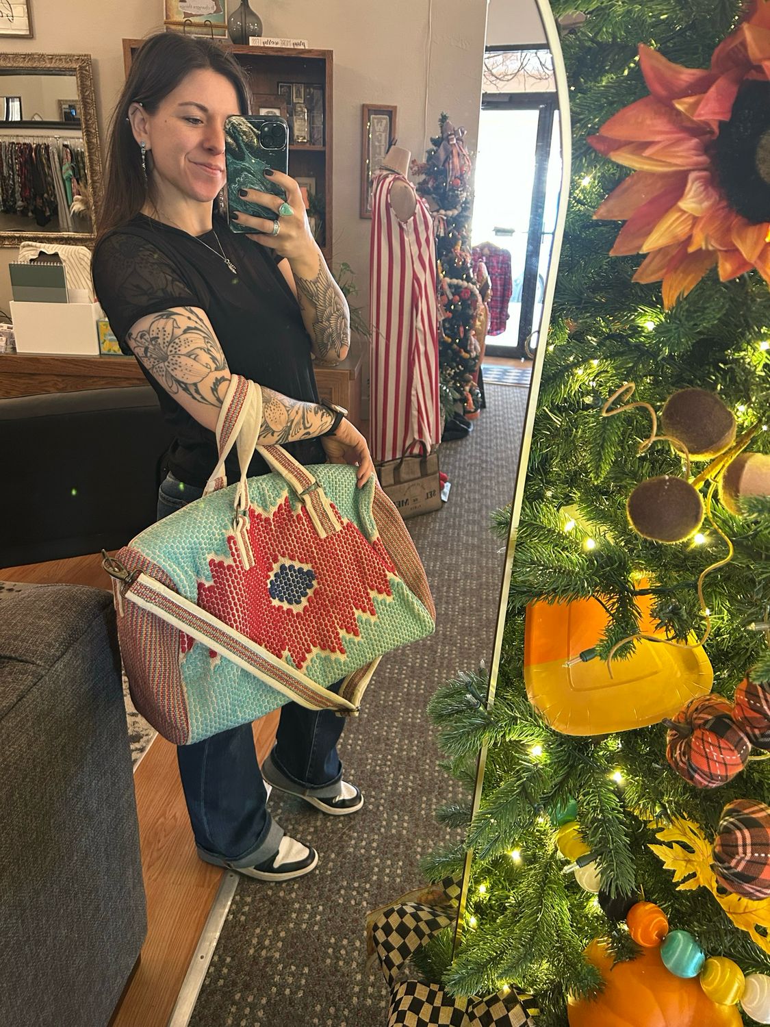 Red and Turquoise Western Duffle