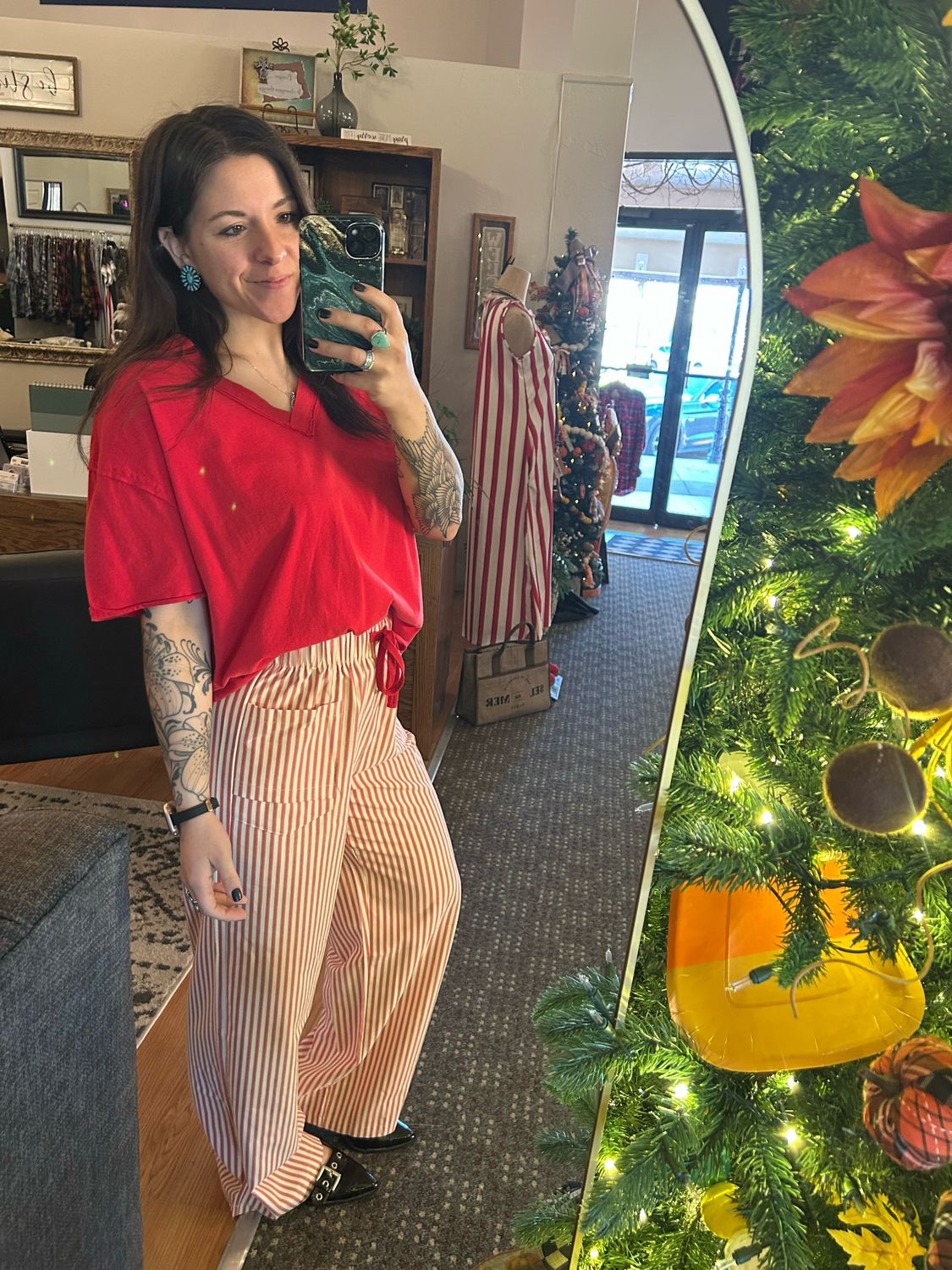 Red Striped Drawstring Pants