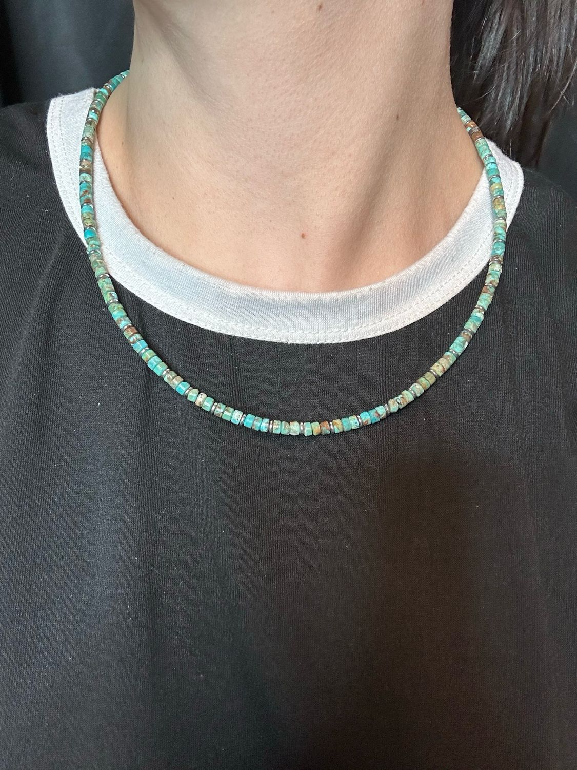 Turquoise Heishi and Hematite 18"