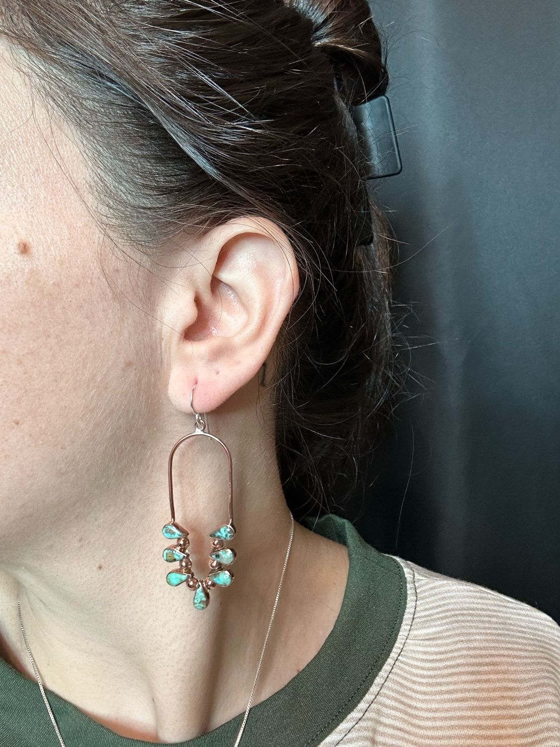 Copper 7 Stone Turquoise Earrings