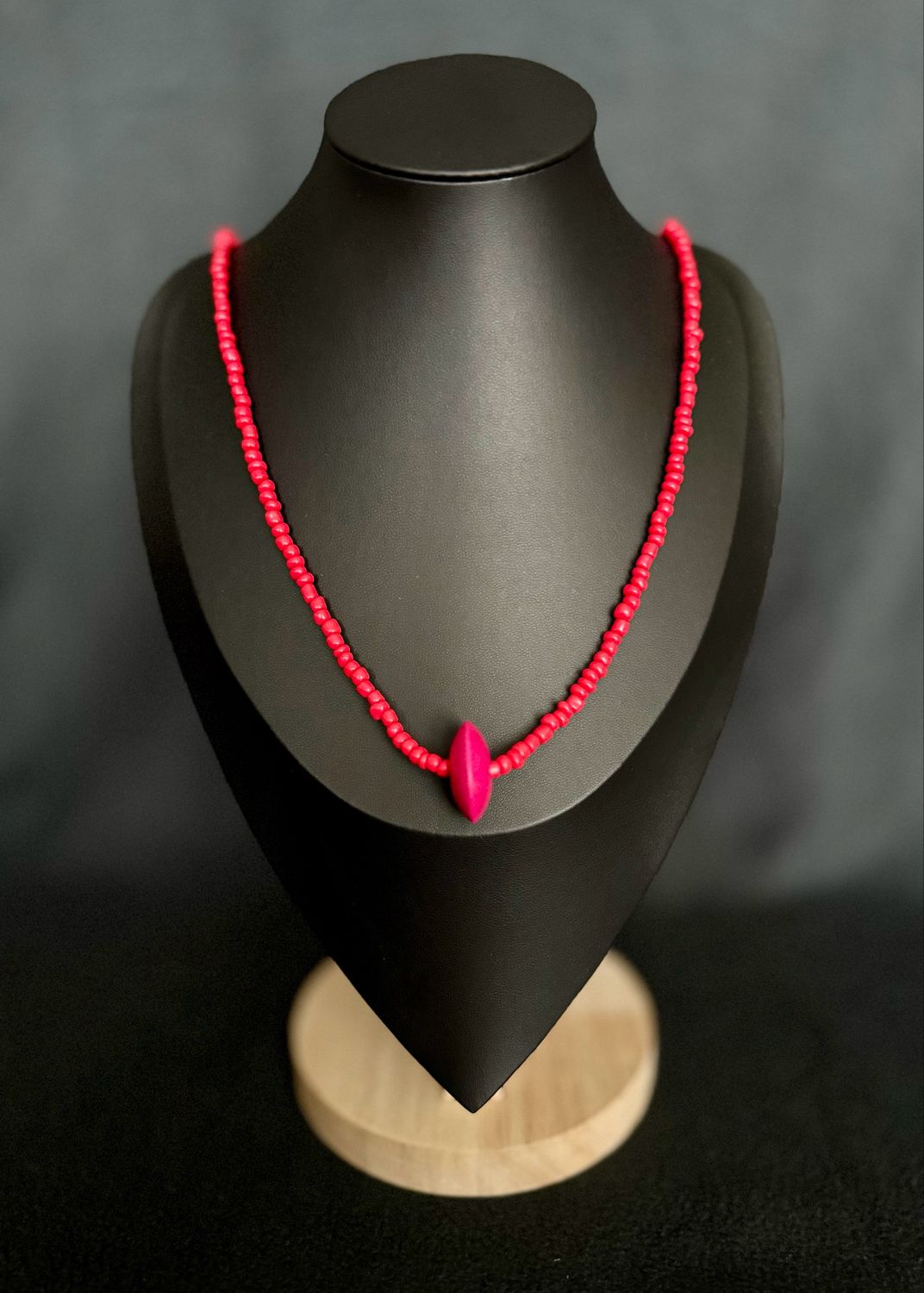Red Beaded Necklace w/ Wheel Pendant
