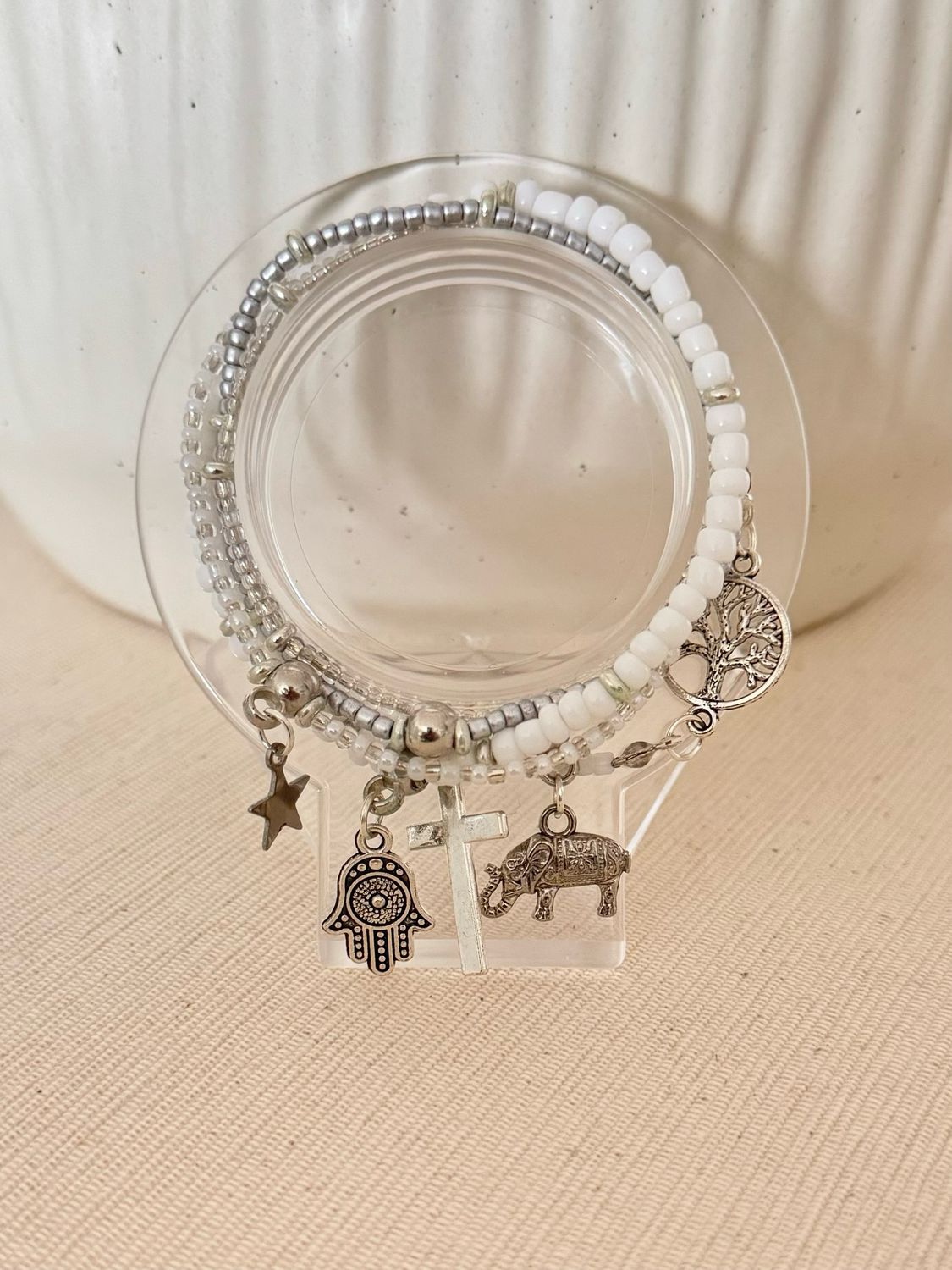 White 5 Beaded Stack Bracelet