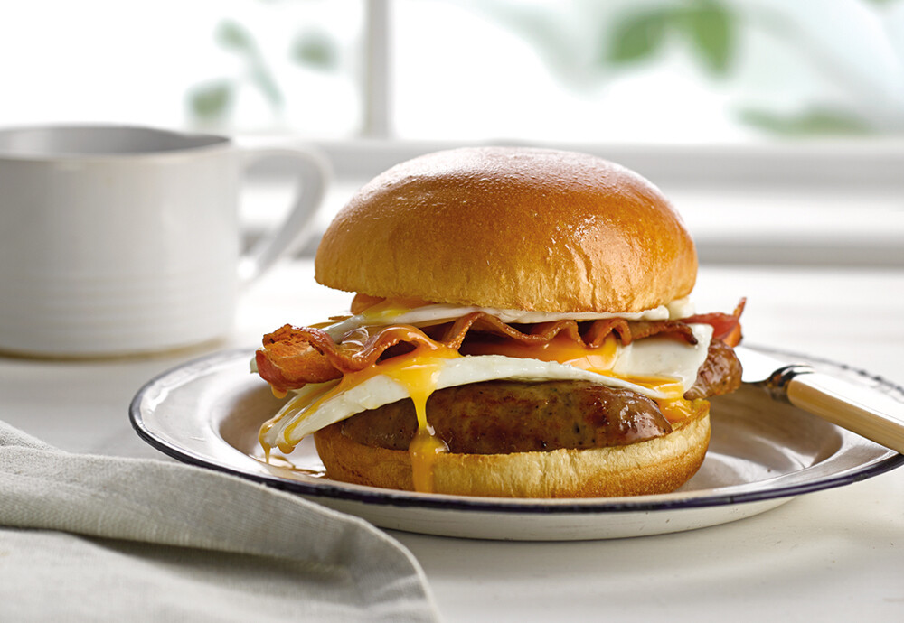 Egg, Bacon &amp; Sausage Sandwich