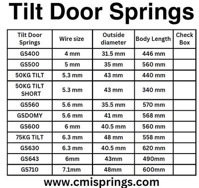 Tilt Door Garage Springs Pair