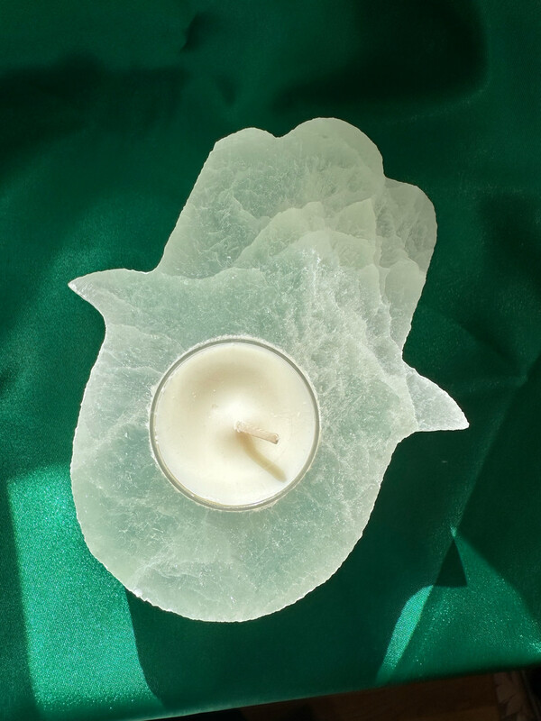 Selenite Hamsa Tea Light Holder