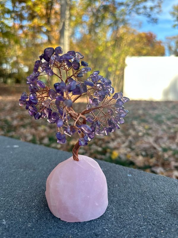 Amethyst Tree On Rose Quartz Base