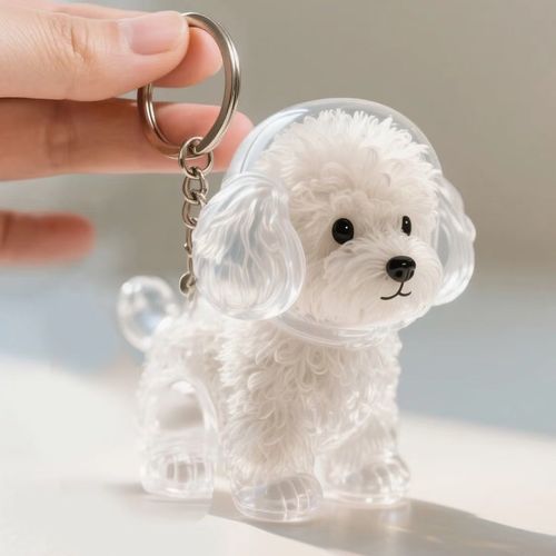 cute dog keyring toy white