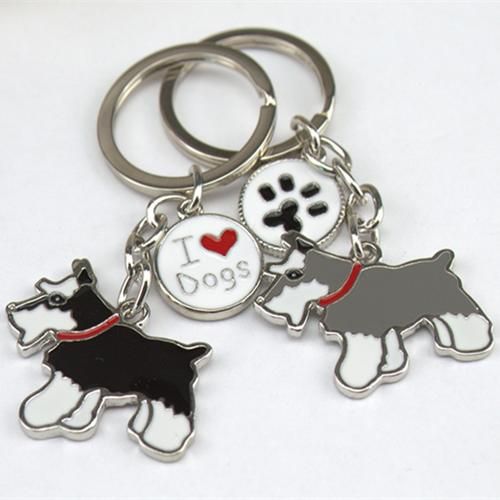 two-dog keyring black and gray