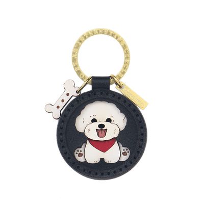 keyring in round-shape with dog in black