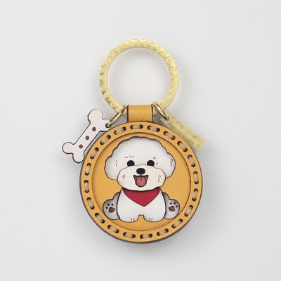 keyring in round-shape with dog in yellow