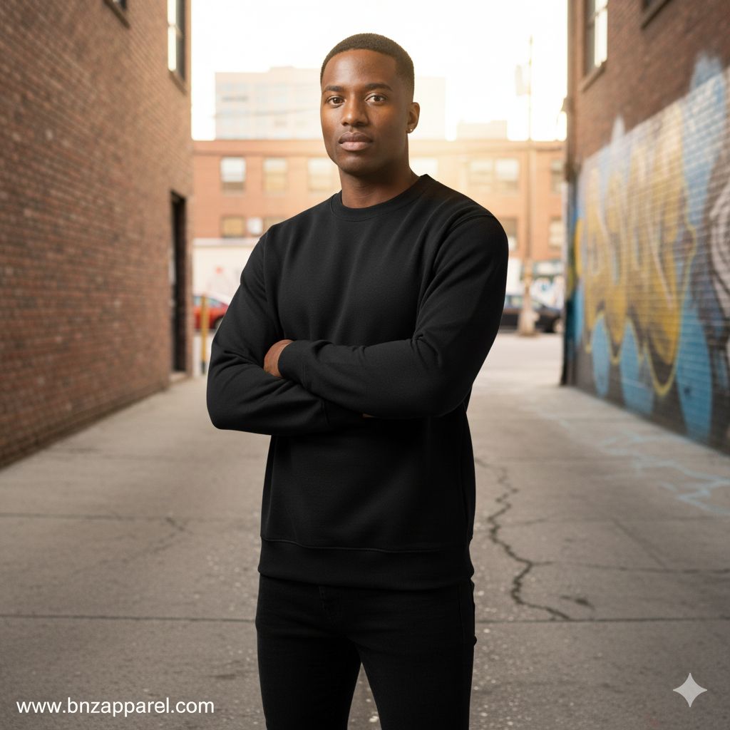 Adult Fleece Premium Crew Neck Sweatshirt Black