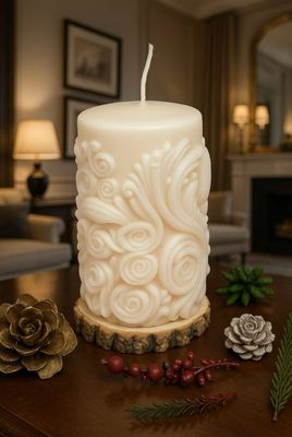 Bougie cylindrique motif floral 🥀
