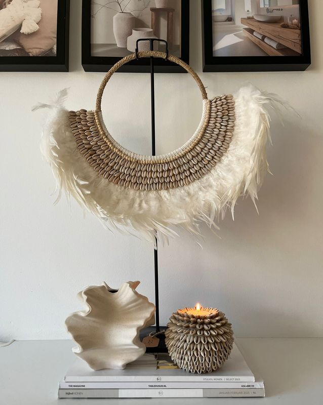 Schelpen ornament met veren