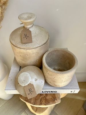 Travertine look potje met deksel