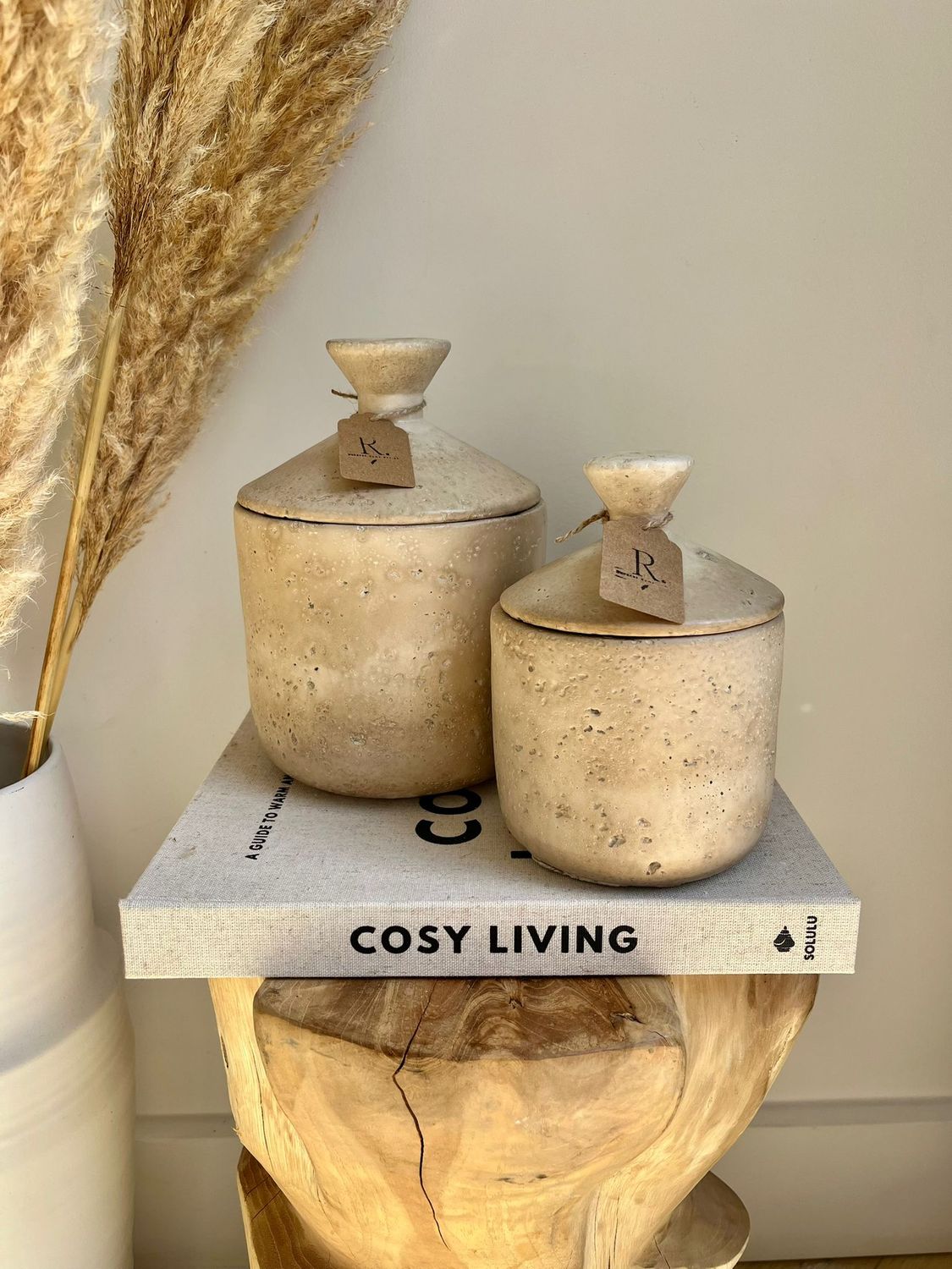 Travertine look potje met deksel