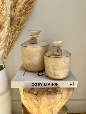 Travertine look potje met deksel
