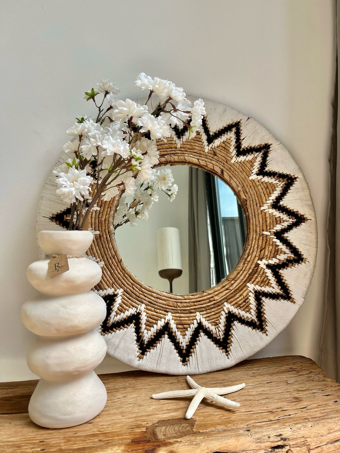 Macramé spiegel black/white