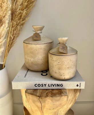 Travertine look potje met deksel S